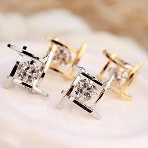 *NEW Round Solitaire Caged Diamond Stud Earrings